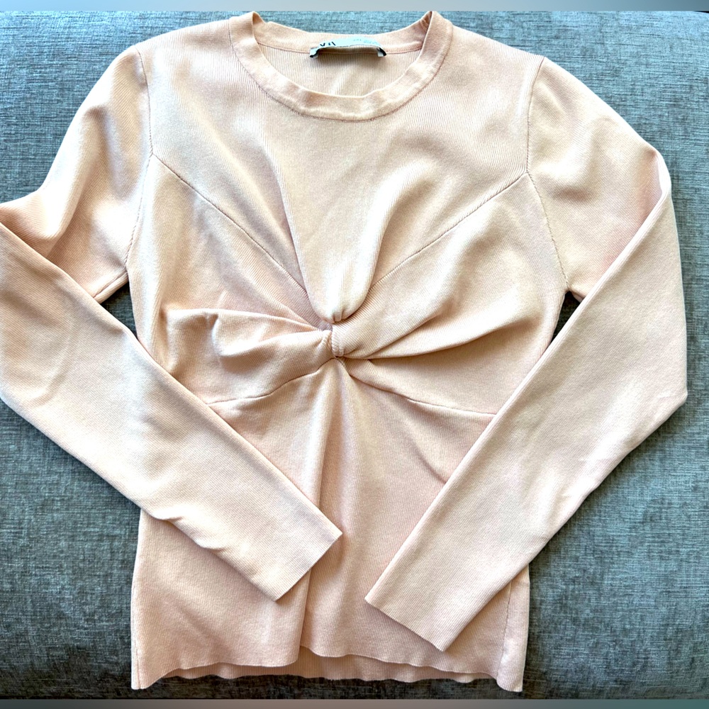 NEW ZARA ELEGANT BLUSH STRETCHY LONG SLEEVE TOP FITS MEDIUM